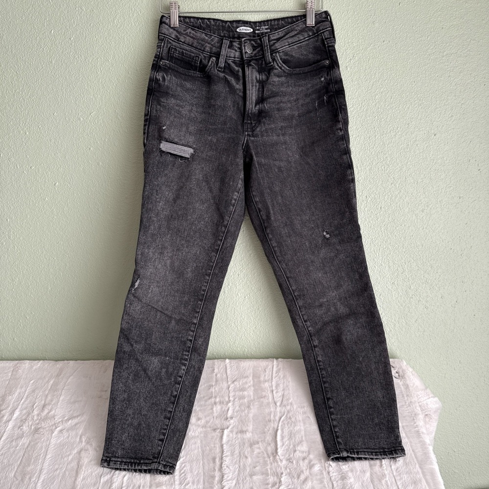 OLD NAVY LADIES BLACK HIGH RISE O.G. STRAIGHT JEANS SIZE 0, SECRET SLIM POCKETS - Picture 2 of 8